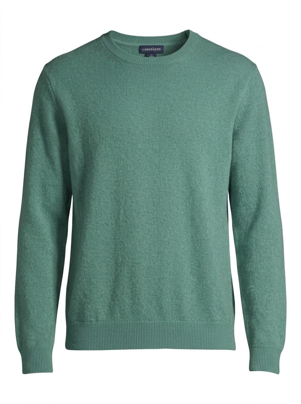 Lands' End 100% Cashmere Green Crew Neck Ribbed Knit Sweater Men Size XL
